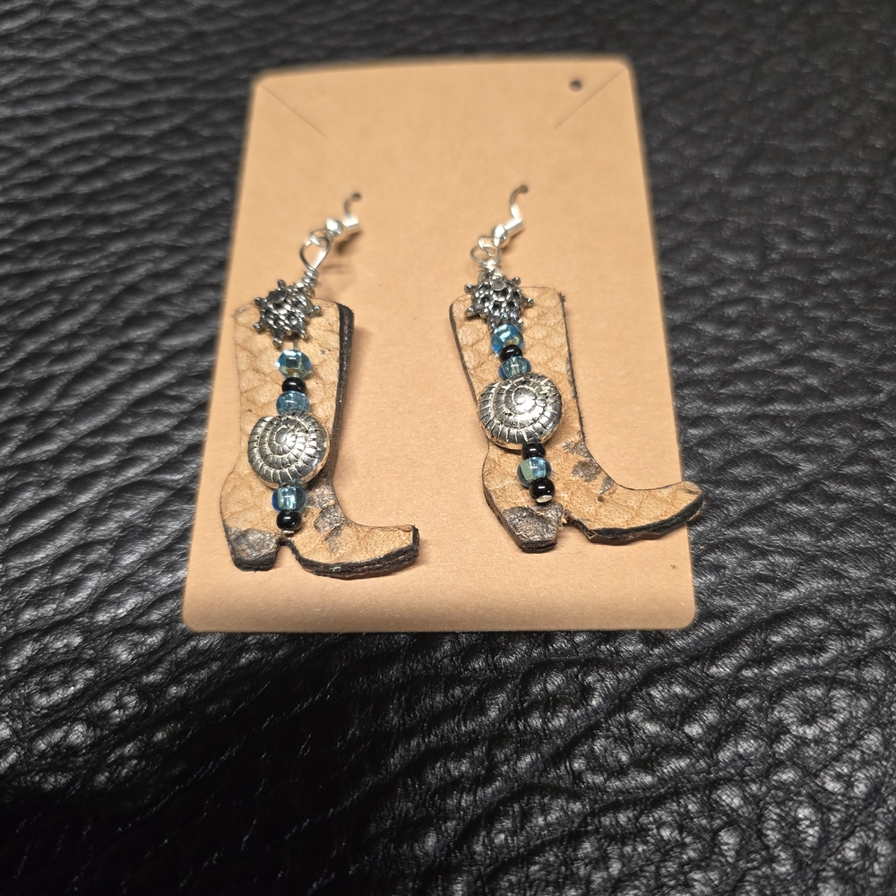 Genuine leather Cowboy Boot Earrings Brand-new Handmade.